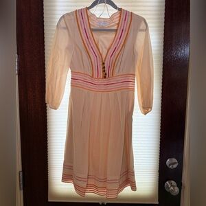 Jessica Simpson Cream Long Sleeve Dress with Pink and Orange Accents